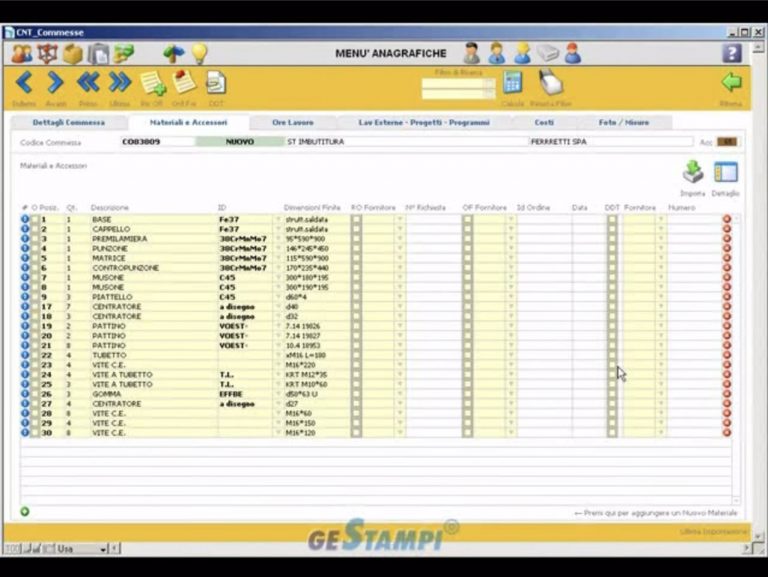 schermata Inserimento distinta base