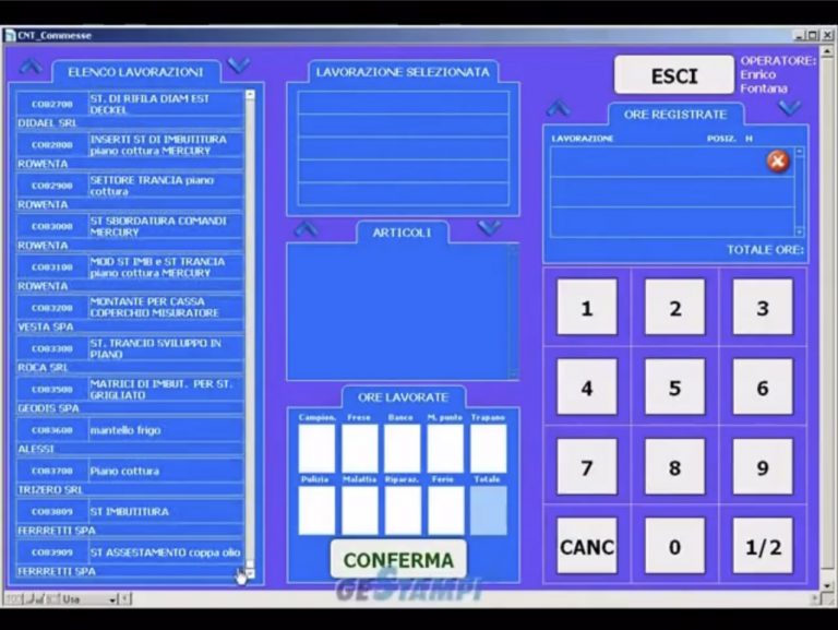 schermata raccolta ore lavorate